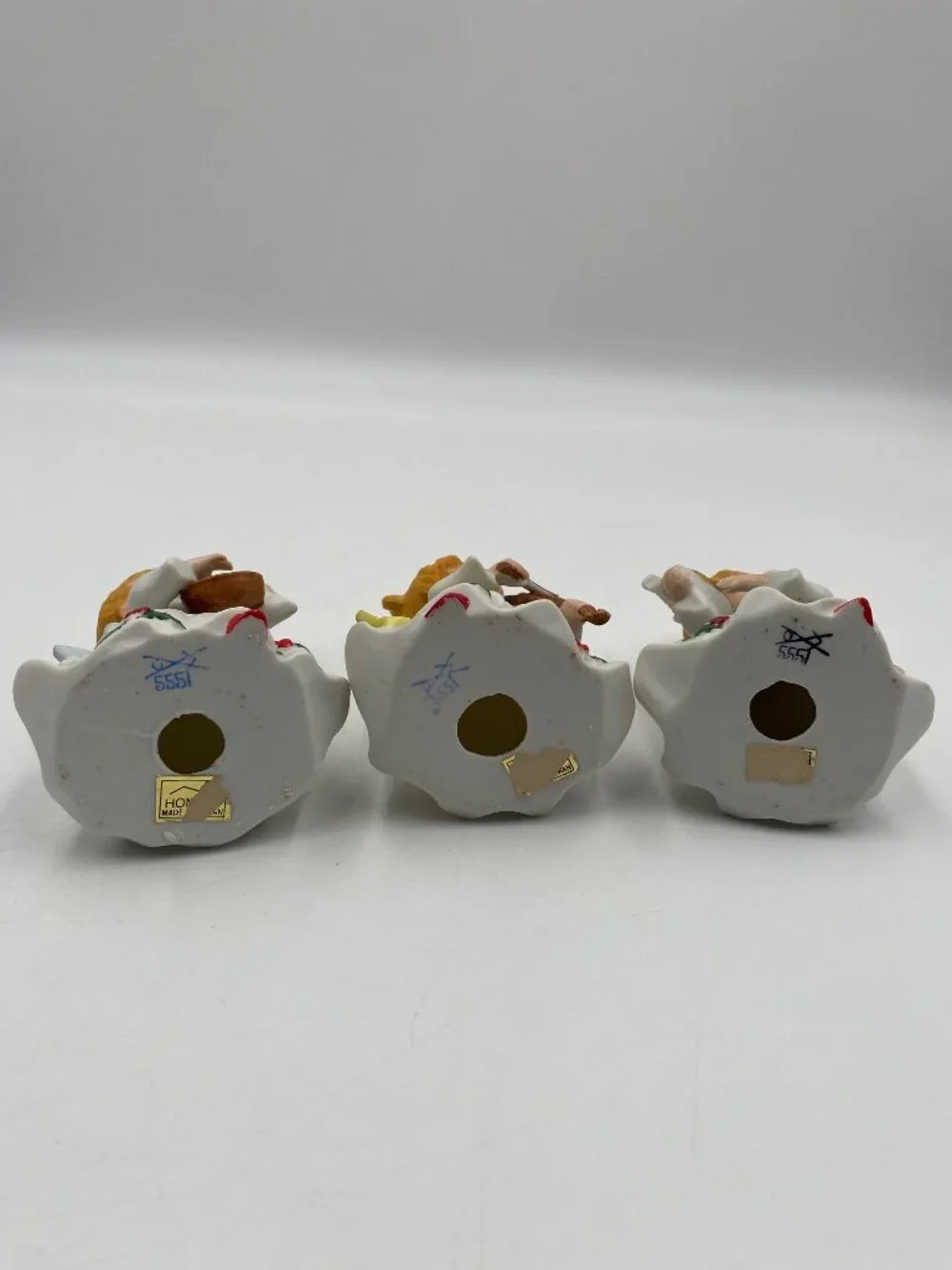 Homco Christmas Angels Playing Instruments Set of Three #5551 Violin Harp Lute